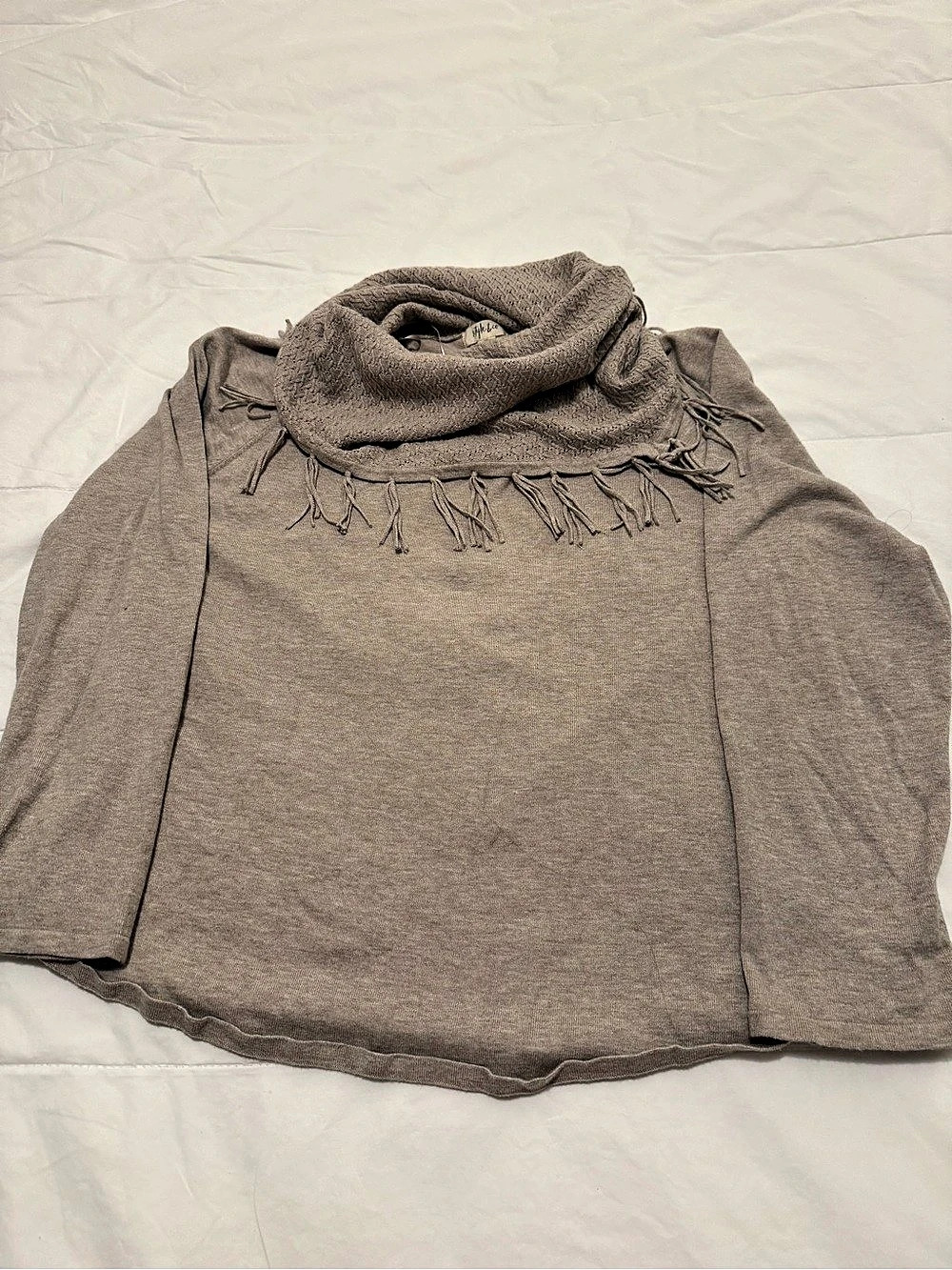 Style&Co Fringe Cowl-Neck Sweater, Beigeish, XXL